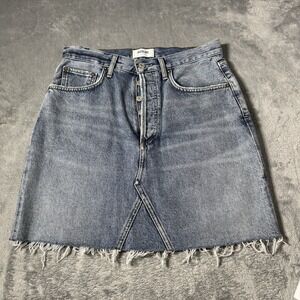 AGOLDE Ada 100% Organic Cotton Denim Raw Hem Mini‎ Skirt Size 27